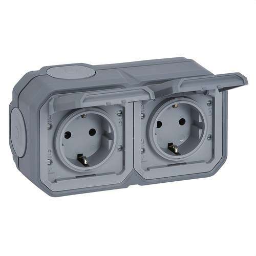 Dvostruka utičnica monoblok Plexo IP 55 horizontalna siva s referencom 069742L marke LEGRAND