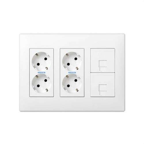 Komplet zidna kutija za nadgradnu ili ugradbenu montažu za 3 dvostruka elementa s 2 dvostruke utičnice i 2 ploče 1 RJ45 bijela Simon 500 Cima s referencom 51000301-030 marke SIMON