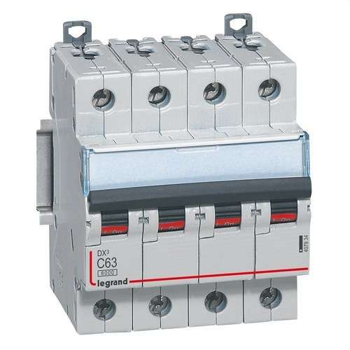 Magnetotermalni prekidač DX3 4P 63A Krivulja C 6/10kA s referencom 407934 marke LEGRAND
