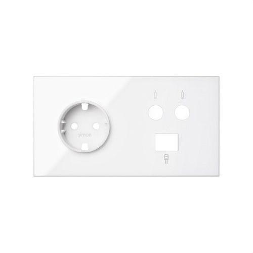 Prednji komplet za 2 elementa s 1 schuko utičnicom, 1 R-TV+SAT utičnicom i 1 RJ45 6 UTP priključkom, sjajno bijela Simon 100 s referencom 10020208-130 marke SIMON