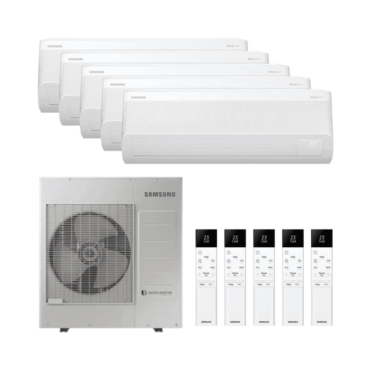 Klima uređaj 5u1 s WiFi Samsung WindFree Comfort S2 2,5 kW (4) + 3,5 kW s referencom KITSAMWFCS209(04)+12 marke SAMSUNG