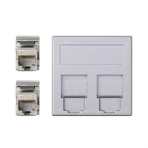 Ravna ploča za glas i podatke s poklopcem za 1 element s 2 RJ45 kategorije 6A FTP aluminij Simon 500 Cima s referencom 50001089-033 marke SIMON