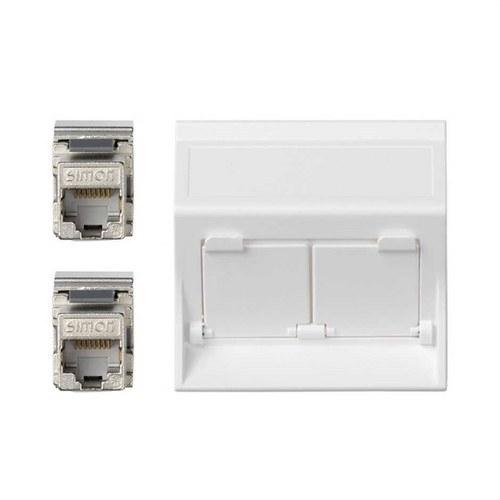 Nagnuta ploča za glas i podatke s prašnikom, 1 element s 2 RJ45 kategorije 6A FTP bijela Simon 500 Cima s referencom 50001086-030 marke SIMON