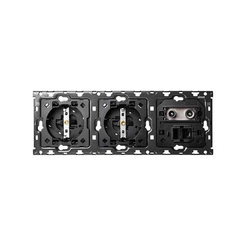 Kit stražnji za 3 elementa s 2 schuko utičnice i 1 R-TV+SAT utičnica s 1 RJ45 priključkom Simon 100 s referencom 10010303-039 marke SIMON