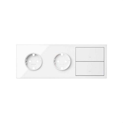 Prednji komplet za 3 elementa s 2 schuko utičnice i 2 tipke sjajno bijele boje Simon 100 s referencom 10020310-130 marke SIMON